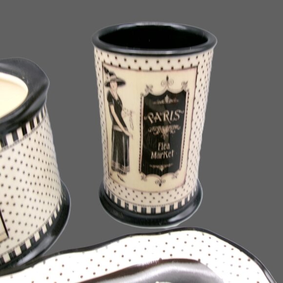 Kim Poloson Paris Theme 3 Piece Bath Vanity Set, Soap Dish, Tumbler, Jar - Picture 2 of 7